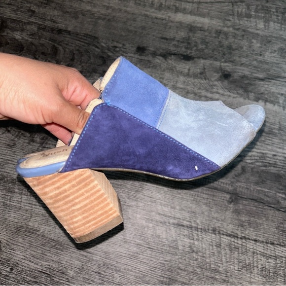 Hush Puppies Blue Suede Mules with Wooden Heel - Picture 1 of 5